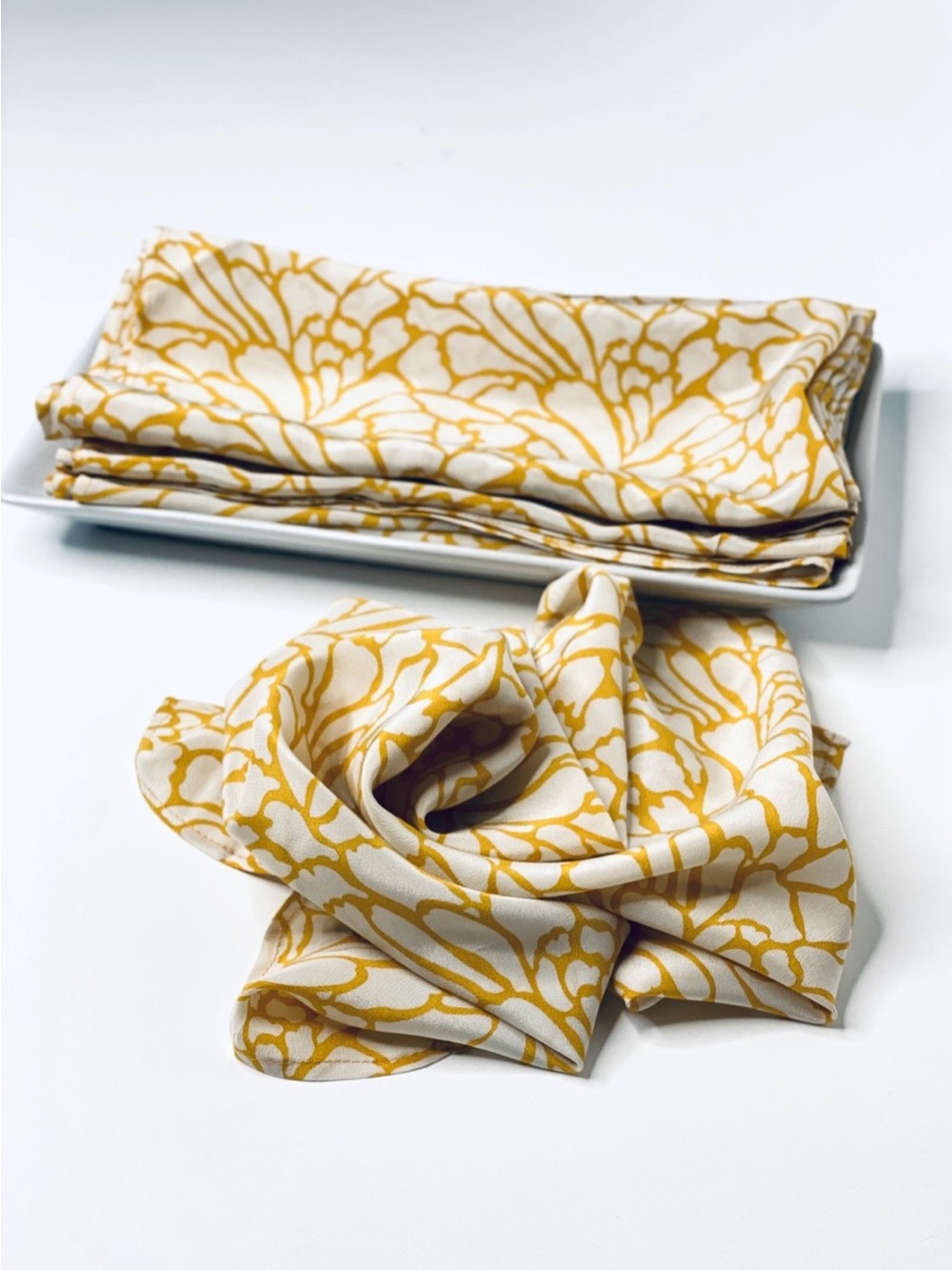 NWT SILKLETTE Golden Flowers 100% Fine Silk Kerchief Scarf GOLD + WHITE